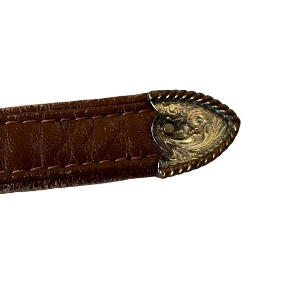 Justin Whipstitch Brown Leather Belt Sz 32 3055C - Picture 9 of 10